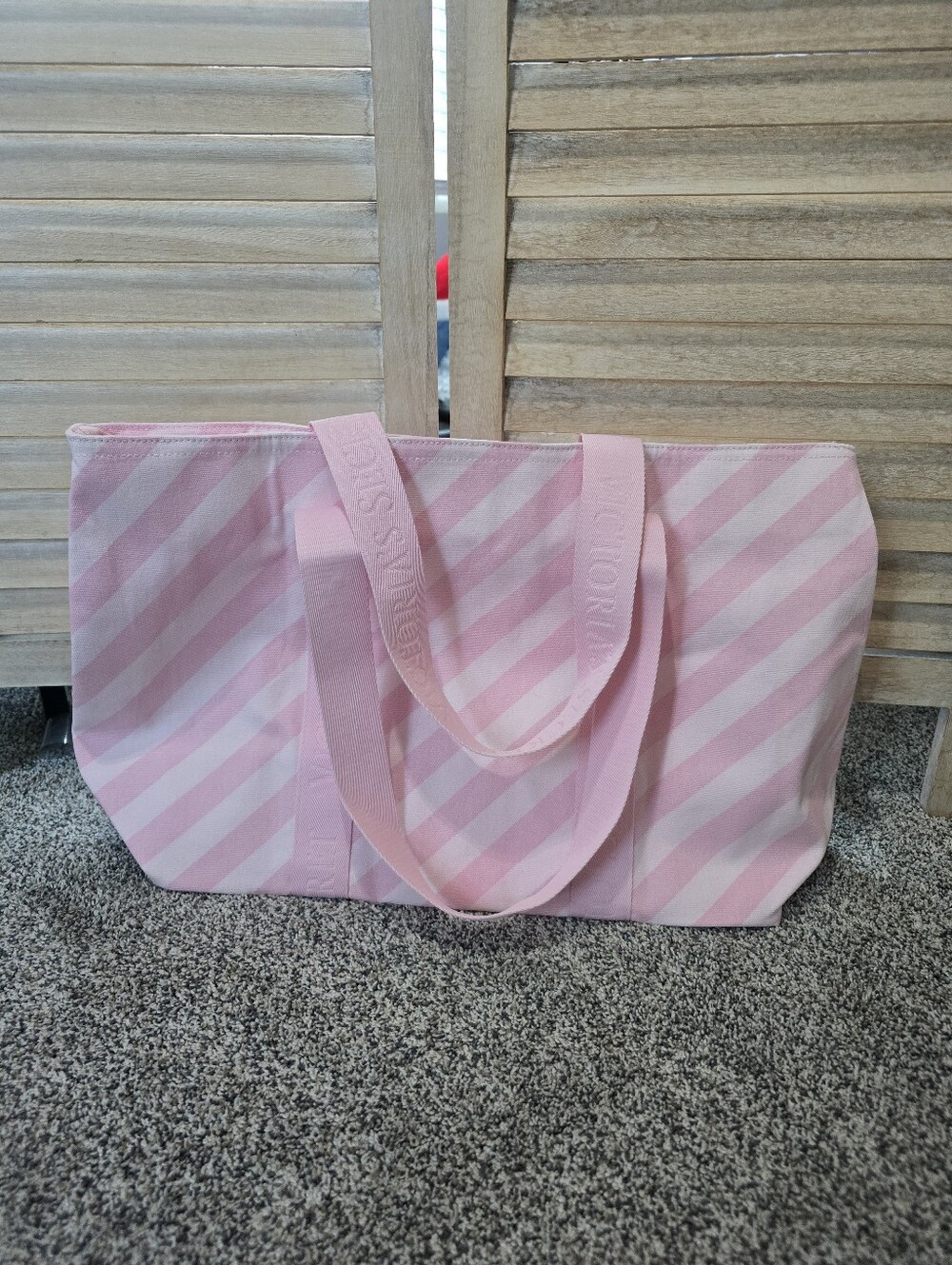 Victoria's Secre Pink Stripe Heritage Canvas Tote Bag NEW